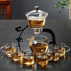 RORA Lazy Kungfu Glass Tea Set Semi Automatic Drip Rotating Tea Set Infuser